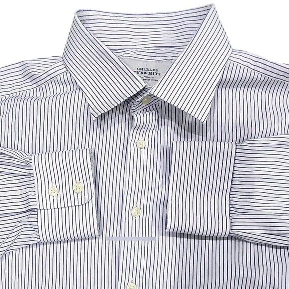 Charles Tyrwhitt Dress Shirt Mens 16 33/34 Slim Fit Blue Striped Long Sleeve - Picture 1 of 8